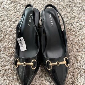 Torrid Black Patent Slingback Loafers with Gold Bit Detail